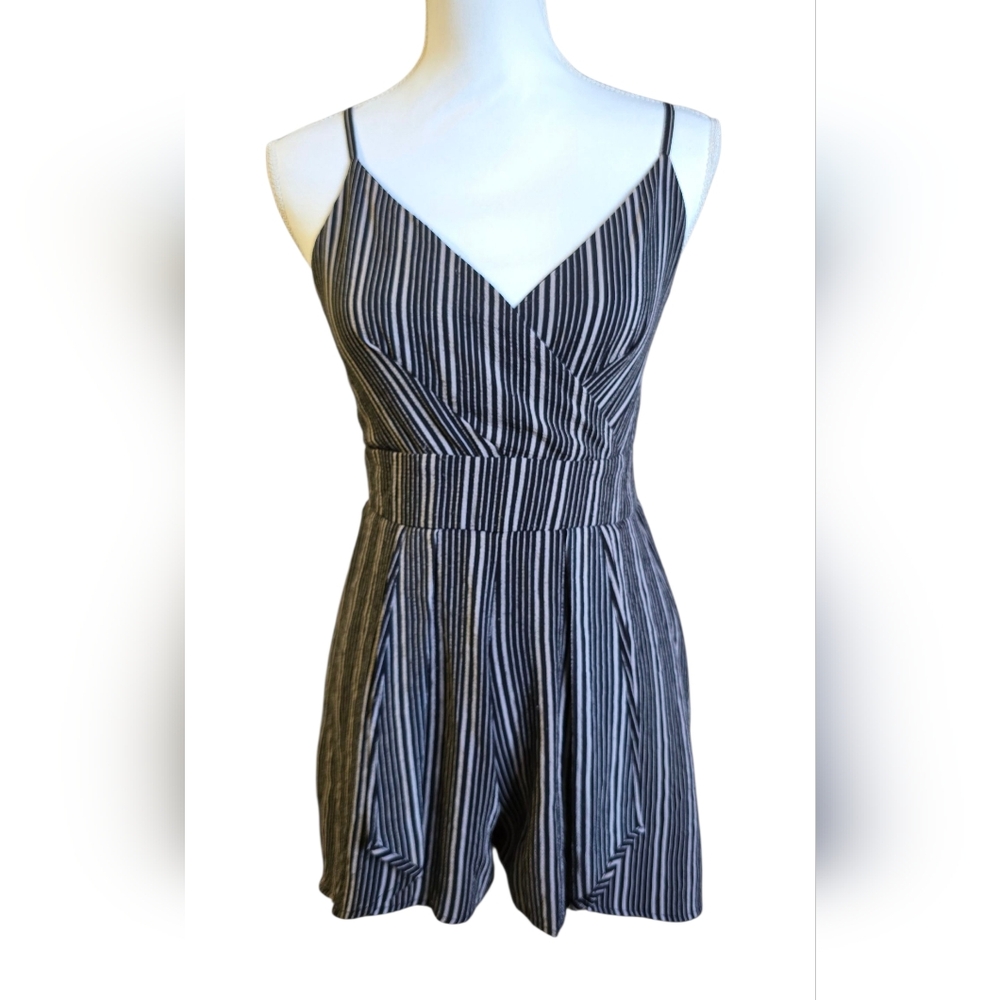 Purple Snow Black and White Striped Romper